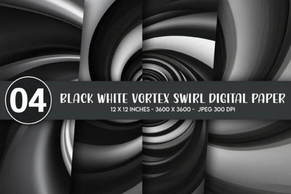 Black White Vortex Swirl Digital Paper