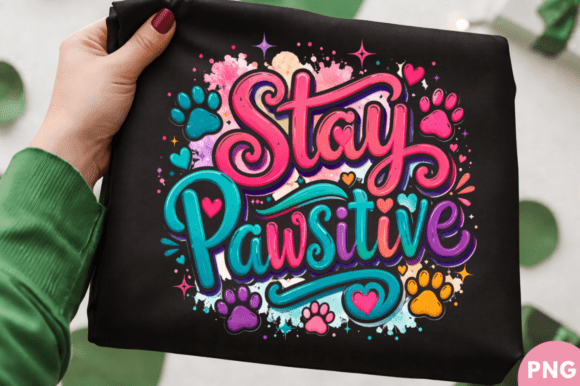 Creative Design Assets: The Stay Pawsitive Colorful Dog Lover T-shir