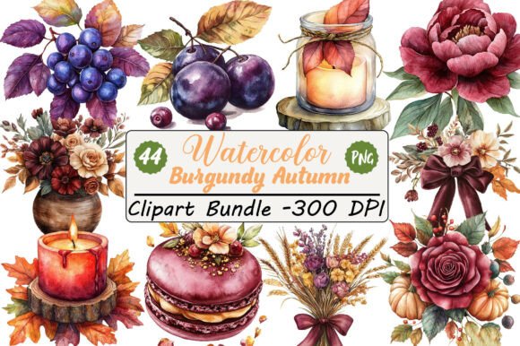 Elevate Autumn Projects with Burgundy Watercolor Clipart