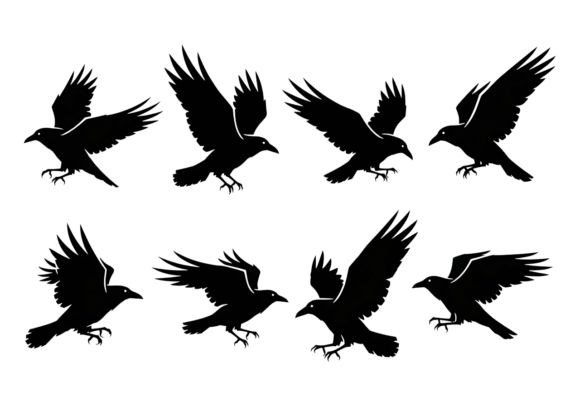 Flying Raven Silhouettes SVG Clipart for Modern Design