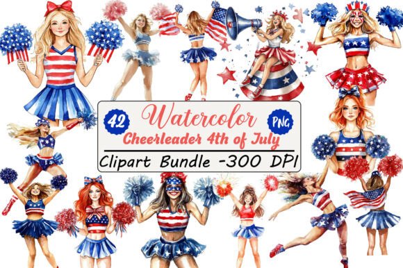 High-Quality Cheerleader & 4th of July Clipart for Creative Projects