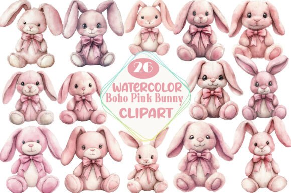 Watercolor Boho Pink Bunny Clipart: A Creative Design Asset