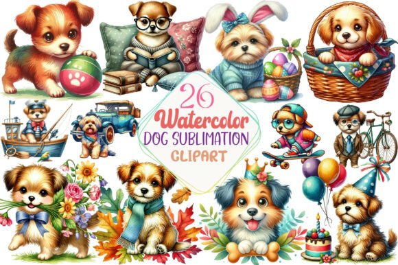 Watercolor Dog Sublimation Clipart: Elevate Your Design Projects